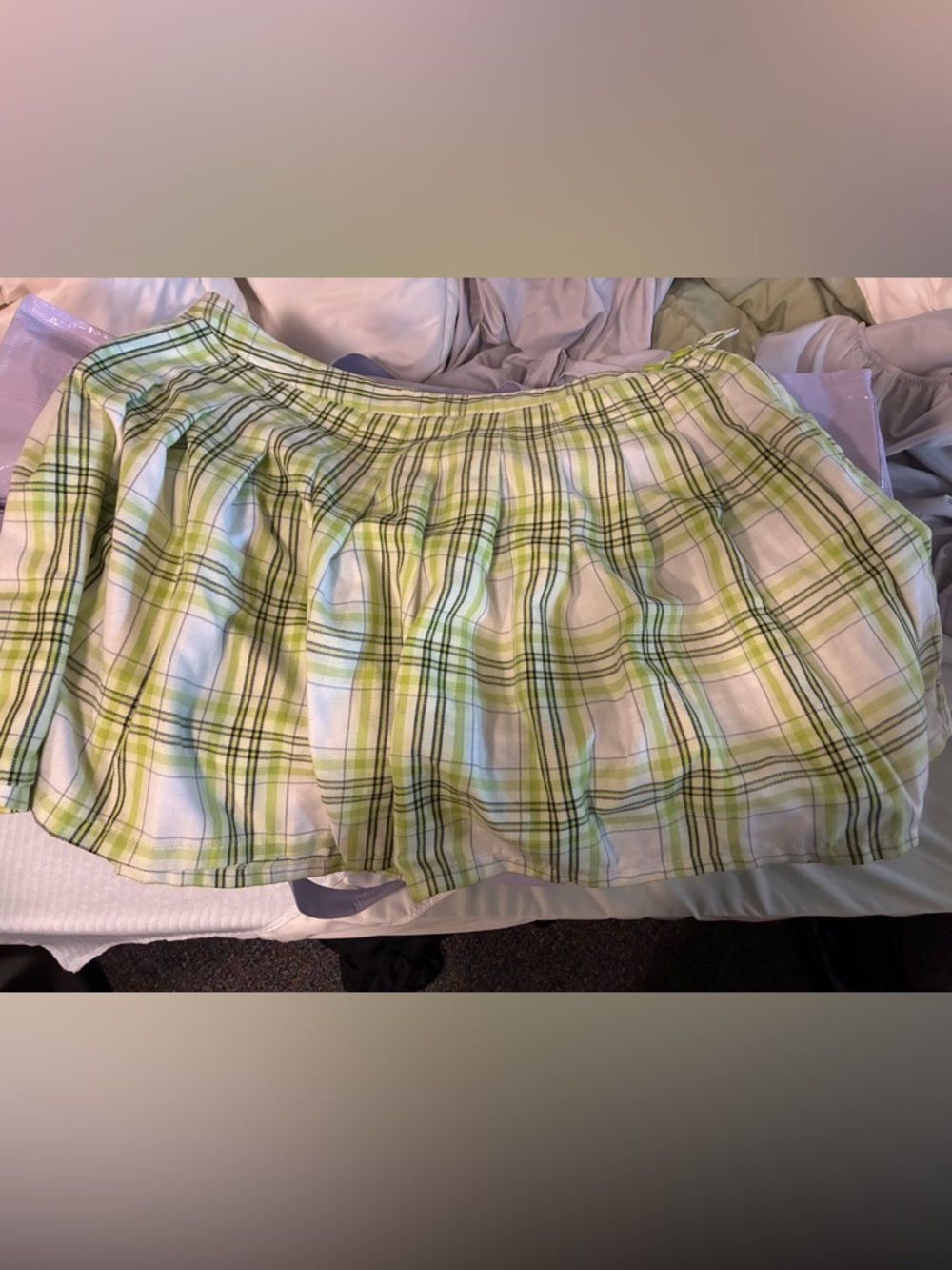 Green and White Pleated Skirt